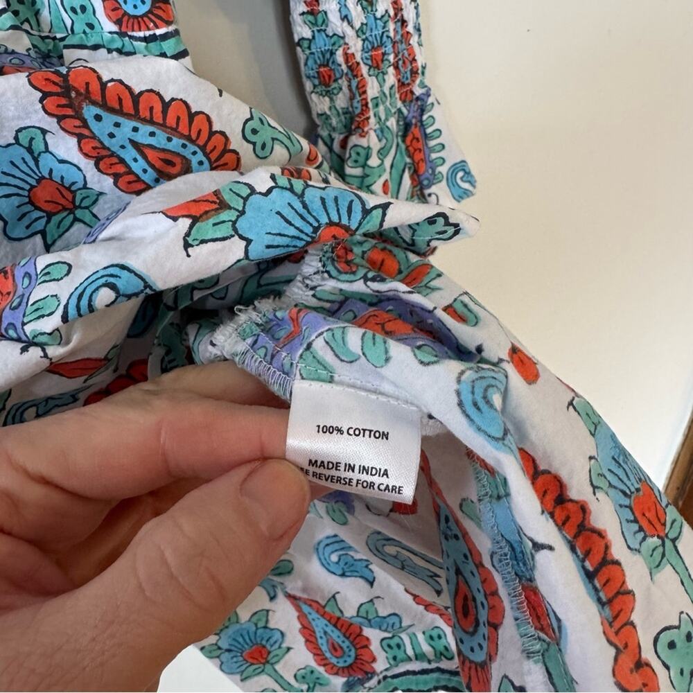Tuckernuck Teal and Seagrass Floral Block Print Kenzie Tiered Mini Dress XS - Picture 11 of 12